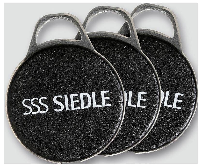 Drei schwarze Schlüsselanhänger mit der Aufschrift „SSS SIEDLE