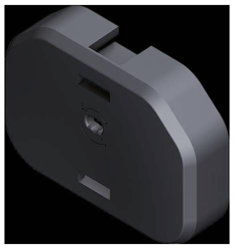 Kreisförmige, graue Betonplatte mit schwarzen Metallstützen, wahrscheinlich als Basis für einen Schirm oder eine ähnliche Außeninstallation verwendet.