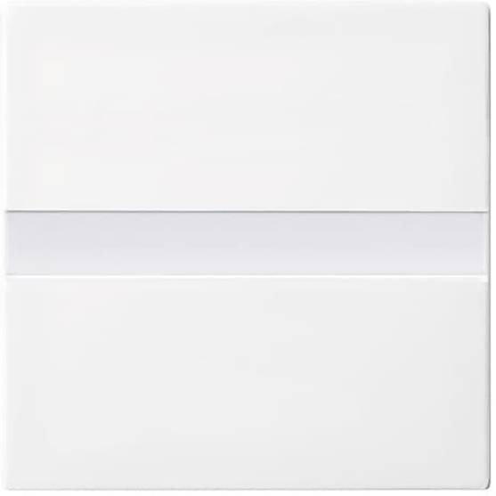 Ein minimalistisches weißes Quadrat mit einer subtilen horizontalen Teilung, das einem modernen Designelement oder architektonischen Merkmal ähnelt.