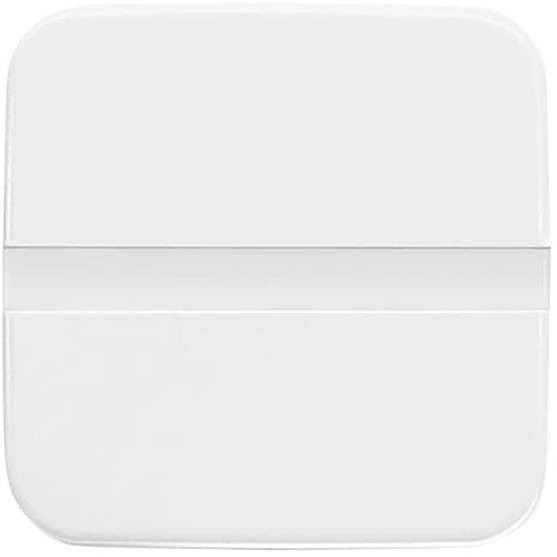 Eine weiße, quadratische, zweiteilige Abdeckung mit einer zentralen Naht, die einem minimalistischen, modernen Lichtschalter oder einer Wandplatte ähnelt.