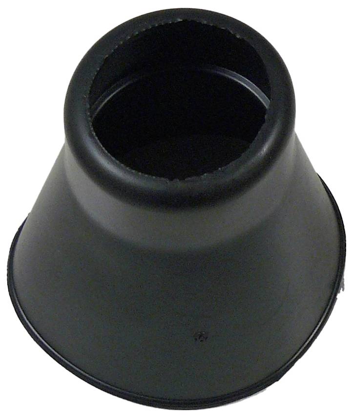 Eine schwarze Gummi-Gegenlichtblende für Kameraobjektive, konische Form, entwickelt um Linsenflackern zu verhindern und das Objektiv vor versehentlichen Beschädigungen zu schützen.