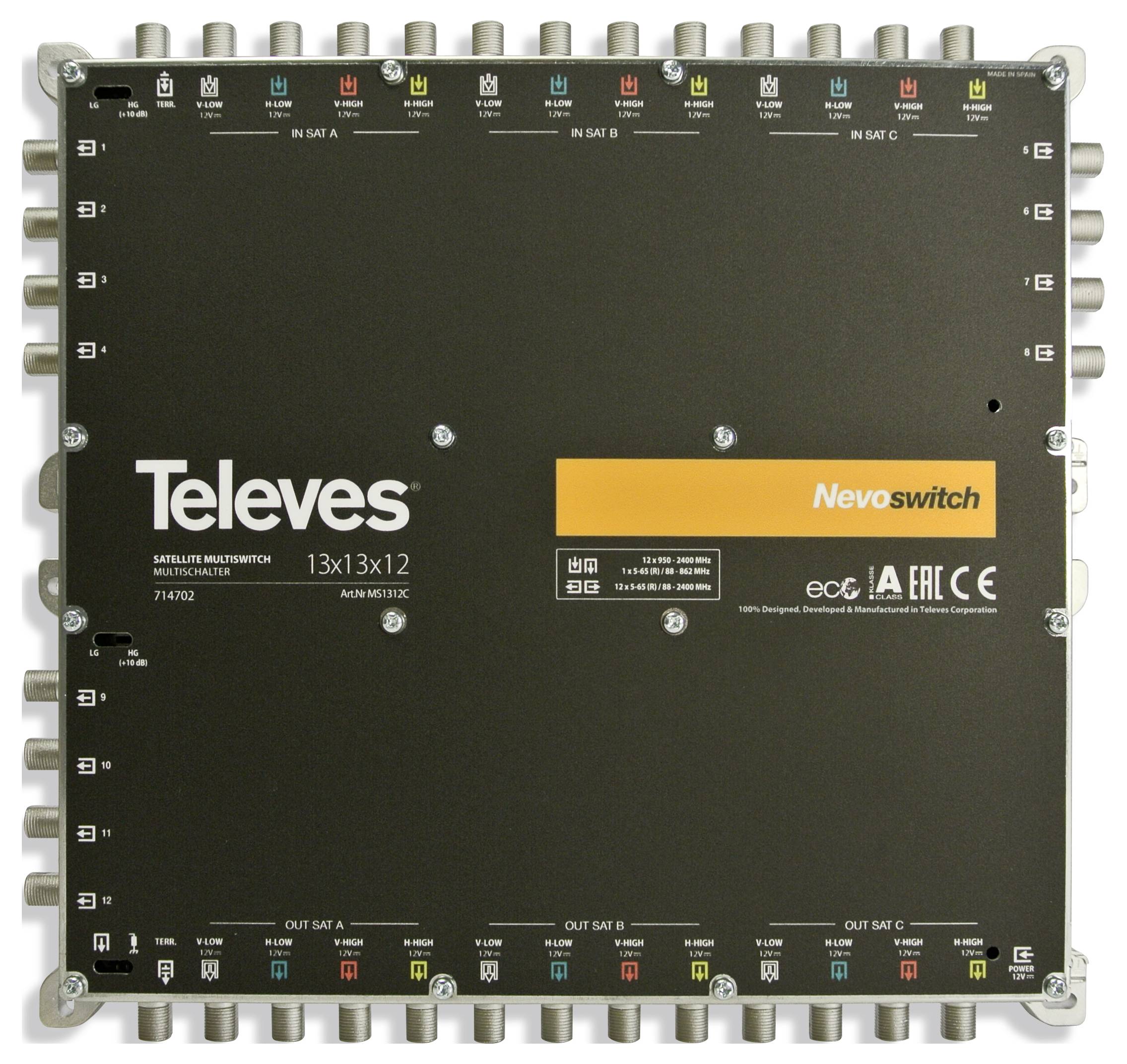 Ein schwarzer Satelliten-Multiswitch der Marke 