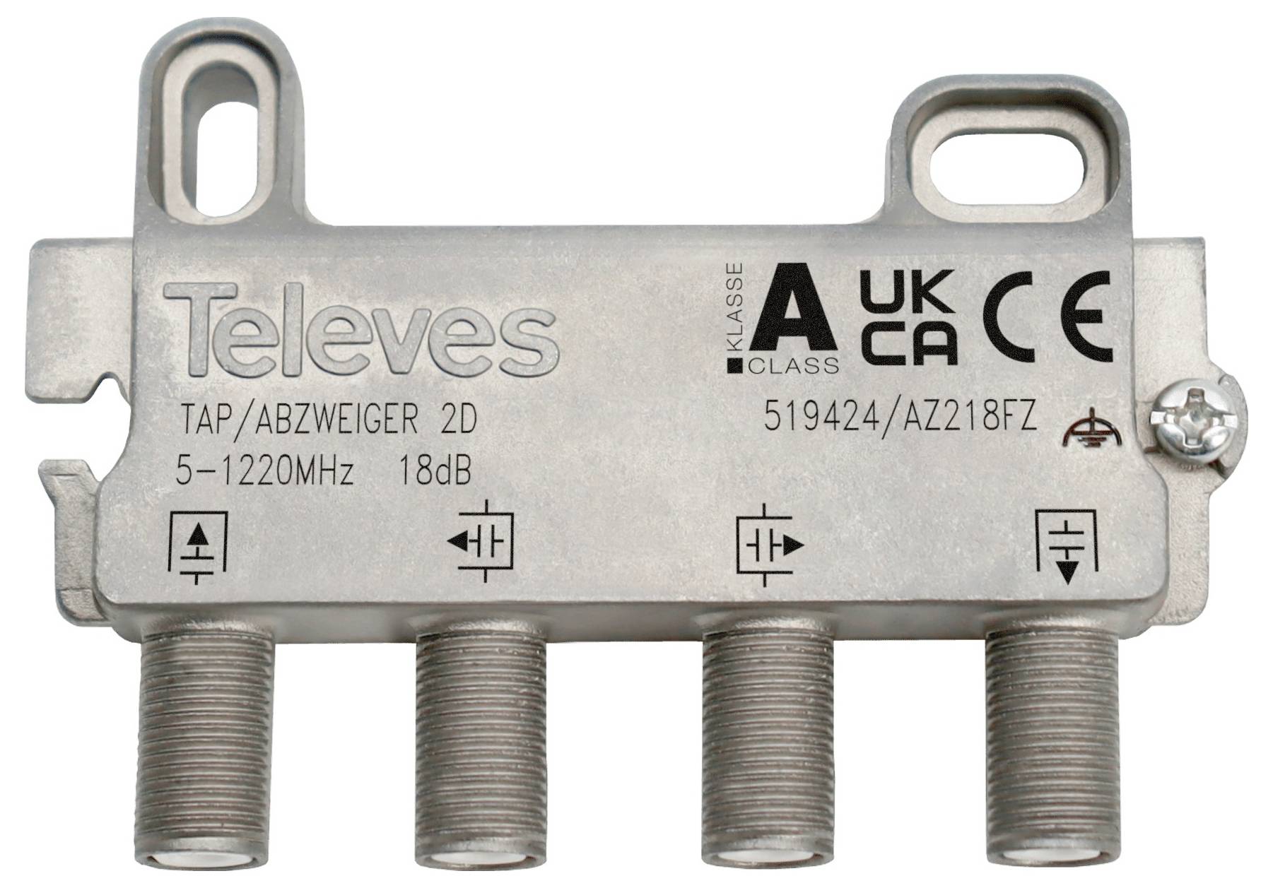 Eine rechteckige Leuchte mit einer abgeschrägten Unterkante, zentriert an einer weißen Decke.