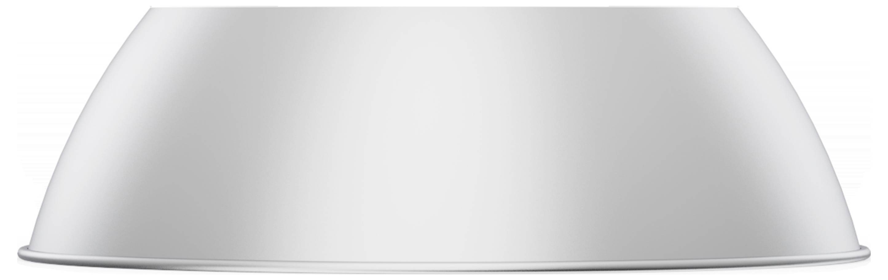 Eine weiße, flache, kuppelförmige Metallschale von der Seite betrachtet.