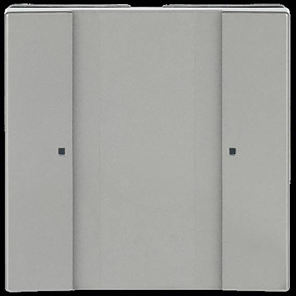 „Eine einfache Serie von vertikalen grauen Paneelen mit zwei kleinen quadratischen Designs in der Nähe der Panelmitte.