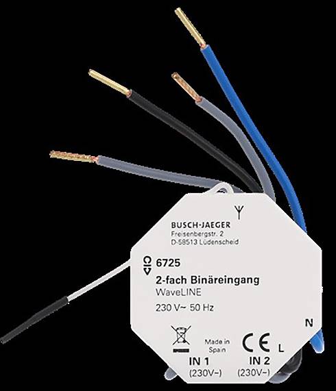 Elektronische Komponente mit der Bezeichnung „BUSCH-JAEGER 6725 2-fach Binäreingang WaveLINE 230 V~ 50 Hz