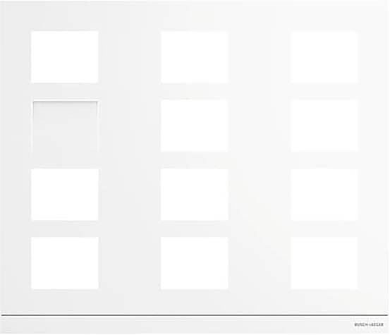 Ein leeres, weißes rechteckiges Layout mit zwölf kleineren, gleichmäßig verteilten Rechtecken; ein Rechteck ist leicht dunkler.