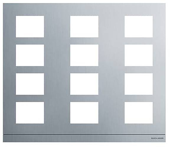 Ein Edelstahlpanel mit fünf Reihen und zwei Spalten rechteckiger Schlitze, wahrscheinlich für anpassbare Schaltflächen oder Displays.