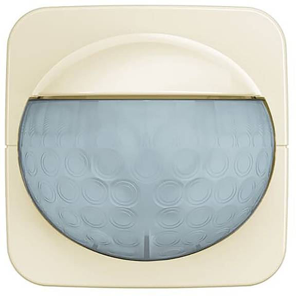 Ein schwarzer wandmontierter Bewegungsmelder mit weißer hemisphärischer Linse, entwickelt zur Erkennung von Bewegungen in einem bestimmten Bereich.