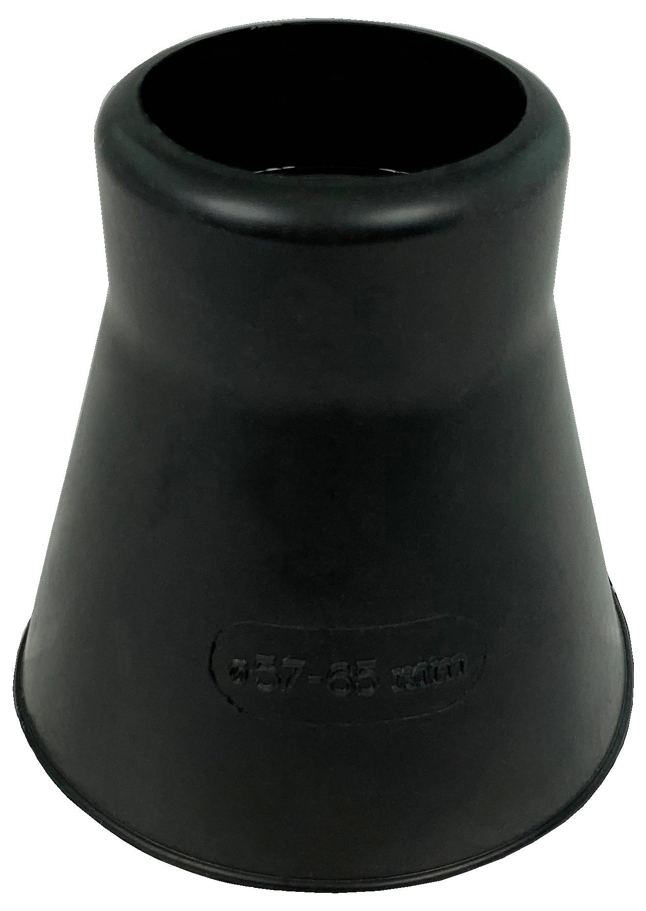 Ein schwarzer Gummireduzierungskegel mit breiter Basis und schmaler Spitze, der zum Einfüllen von Flüssigkeiten oder Materialien verwendet wird.