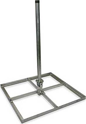 Ein Metallrahmen mit quadratischer Basis und einem vertikalen Pfosten, der häufig als Stützständer in verschiedenen Bau- oder Anzeigeaufbauten verwendet wird.