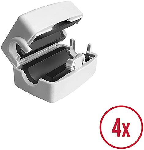 Offene weiße Aufbewahrungsbox für Zahnbürstenkopf neben einem roten Kreis mit „4x