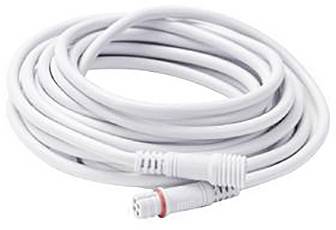 Aufgerolltes weißes medizinisches Kabel mit Anschlüssen an beiden Enden, das für Patientenüberwachungsgeräte verwendet wird.