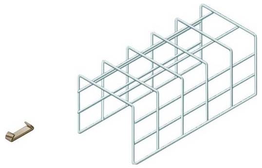 Eine Drahtgitter-Zeichnung erzeugt eine optische Täuschung einer gestuften, dreidimensionalen Form mit einem kleinen, braunen L-förmigen Objekt auf der linken Seite.