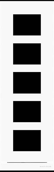 Eine vertikale Abfolge von fünf gleichmäßig verteilten schwarzen Rechtecken auf weißem Hintergrund.