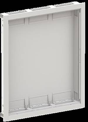 Leerer weißer Kunststoffrahmen mit drei Bodenschlitzen, möglicherweise für Montage- oder Installationszwecke.