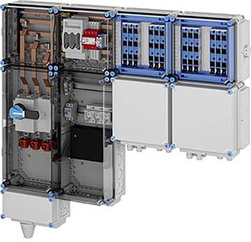 Ein modulares Elektrotafelsystem, das verschiedene Leistungsschalter, Schalter und Verdrahtungskanäle zeigt und zur Verwaltung von Stromkreisen verwendet wird.