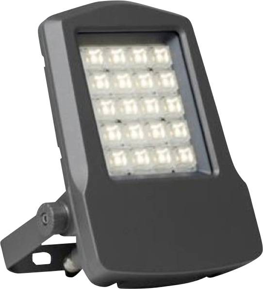 Schwarzer LED-Außenstrahler mit verstellbarer Halterung und rechteckiger Lampenfront, dargestellt auf weißem Hintergrund.