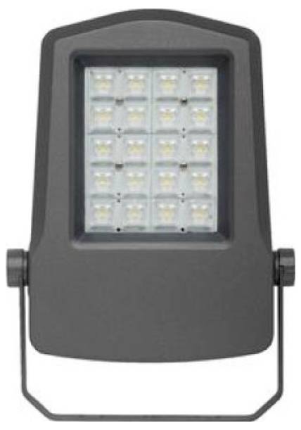Dunkelgraues LED-Flutlicht mit mehreren quadratischen LEDs und einer verstellbaren U-förmigen Halterung.
