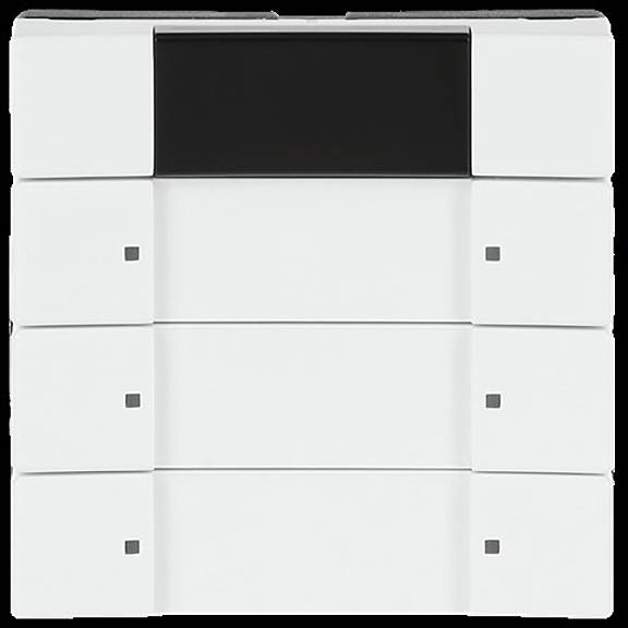 Ein kompaktes weißes elektronisches Steuermodul mit eleganter schwarzer Oberfläche oben. Geeignet für moderne Haus- oder Industrieautomationssysteme.