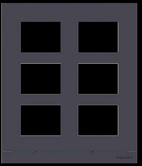 Ein einfaches schwarzes Gitter mit sechs transparenten rechteckigen Abschnitten auf dunklem Hintergrund, das an ein minimalistisches Fenster- oder Rahmendesign erinnert.