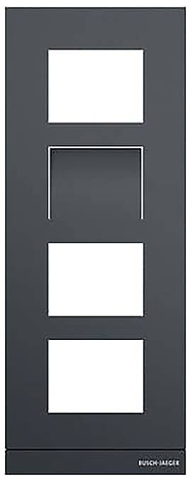 Eine glatte, dunkelgraue elektronische Abdeckplatte mit drei quadratischen Öffnungen, entwickelt zur Montage von elektronischen Komponenten oder Schaltern.