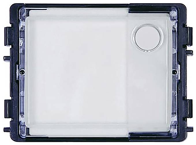 Ein durchsichtiger rechteckiger Kunststoffbehälter mit einer kleinen kreisförmigen Vertiefung in der oberen rechten Ecke.