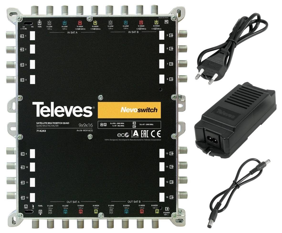 Ein Satellitenumschalter mit der Bezeichnung „Televes Nevoswitch 9x16