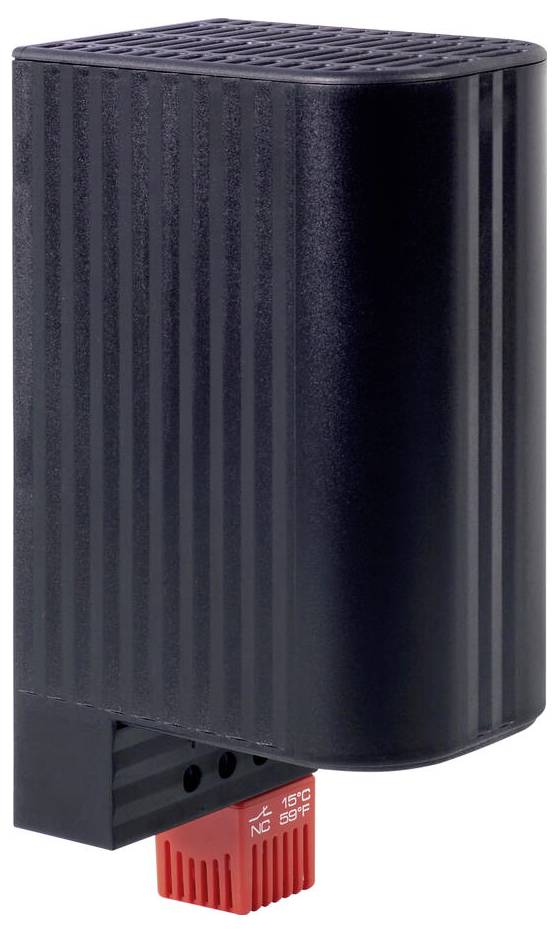 Ein schwarzes, rechteckiges elektronisches Gerät mit vertikalen Rillen und einem roten Stecker mit der Bezeichnung „NG 15°/59°F