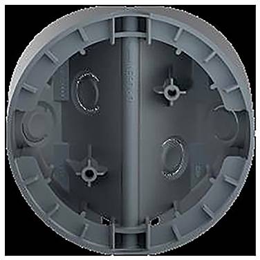 Eine runde, graue Kunststoffmontageklammer mit Schraubenlöchern, die zum Befestigen von Geräten auf einer Oberfläche verwendet wird.