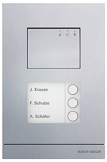 Ein Sprechanlage-Panel mit drei Tasten mit den Beschriftungen „J. Krause
