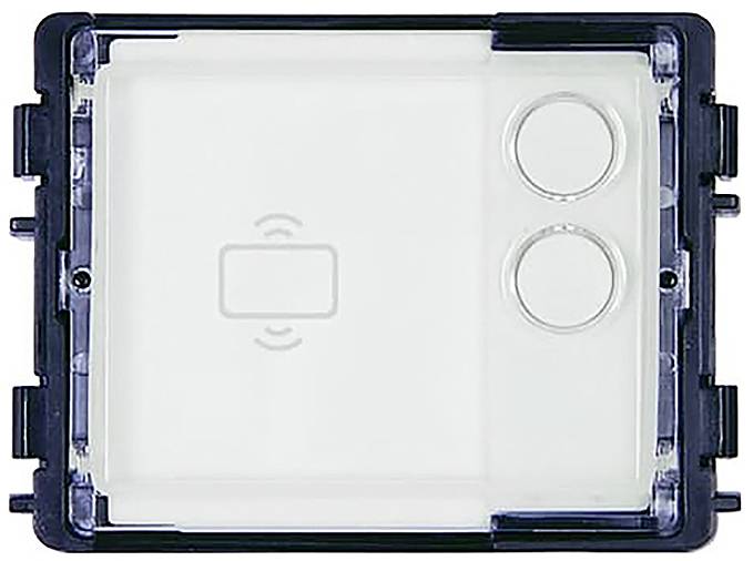 Ein wasserdichtes Kunststoffgehäuse mit zwei runden Tasten auf der rechten Seite und einem Funksymbol in der Mitte.