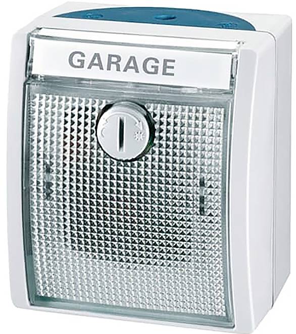 Eine weiße, wandmontierte Lockbox mit einer strukturierten Glasfront, beschriftet mit 