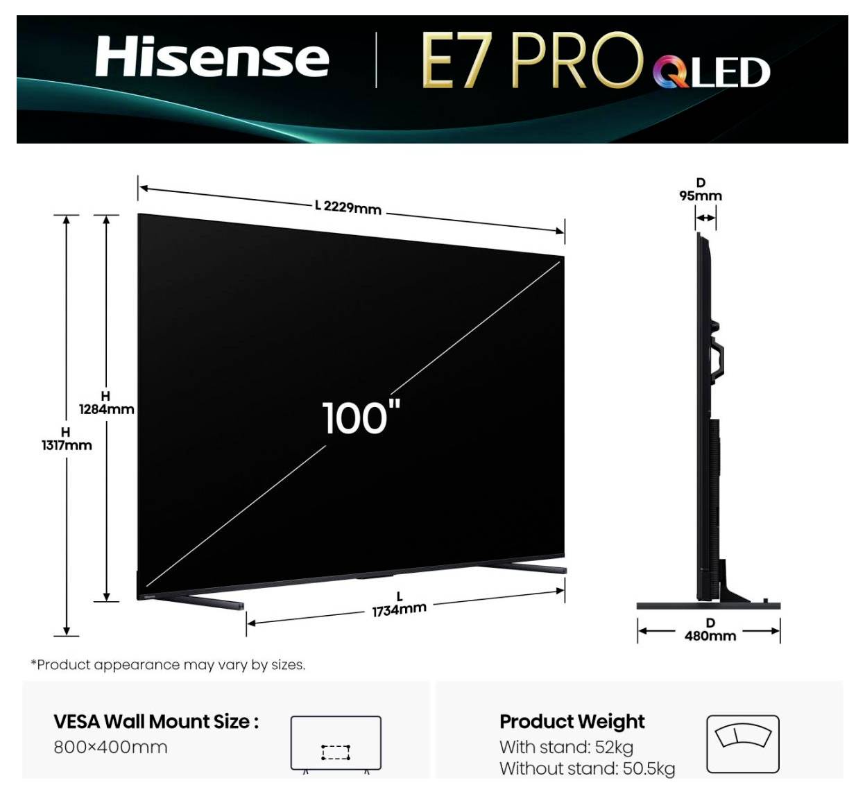 Hisense 100E7Q PRO OLED-TV 253cm 100 Zoll EEK E (A - G) Schwarz