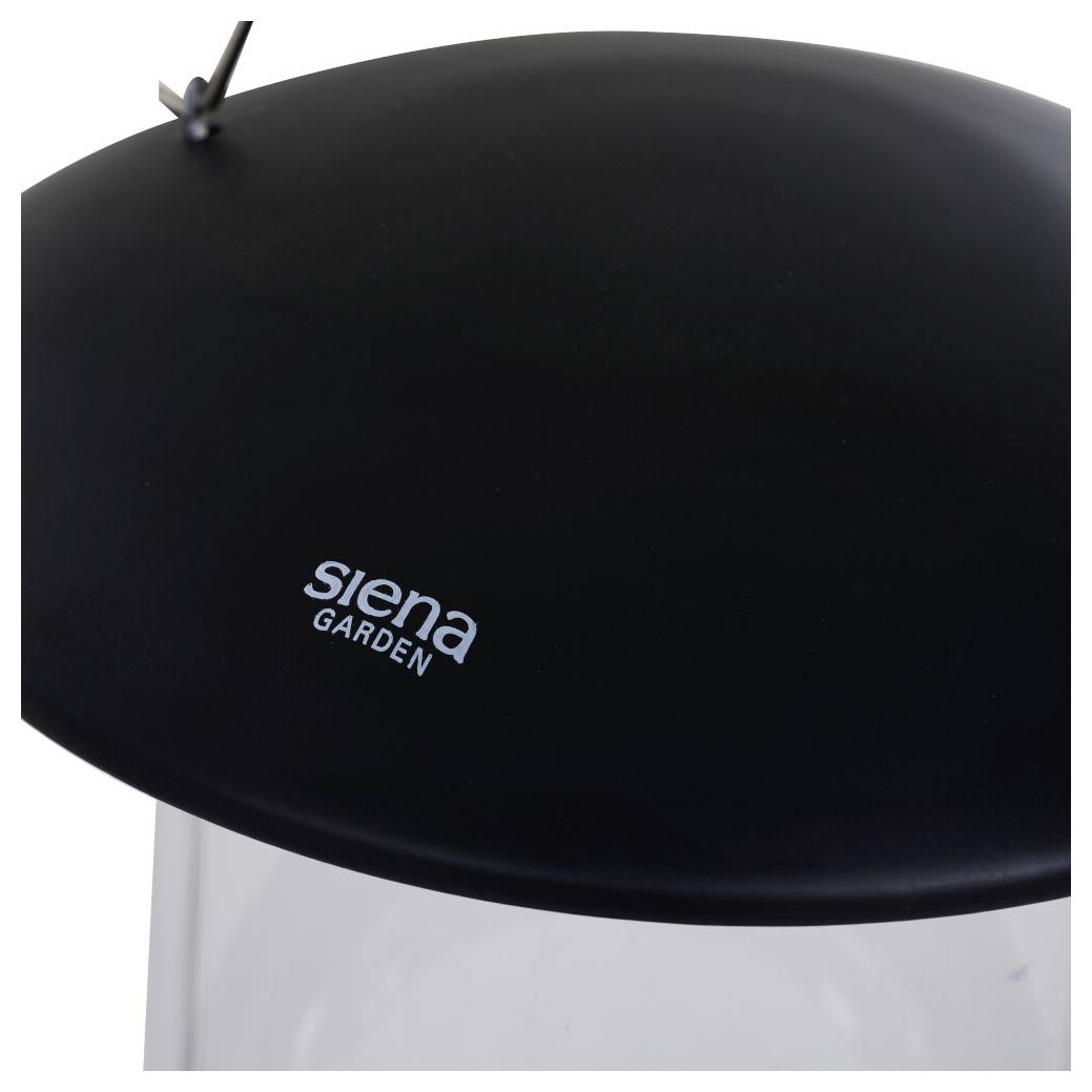 Ein Nahaufnahmebild eines schwarzen Objekts mit der Aufschrift „Siena Garden