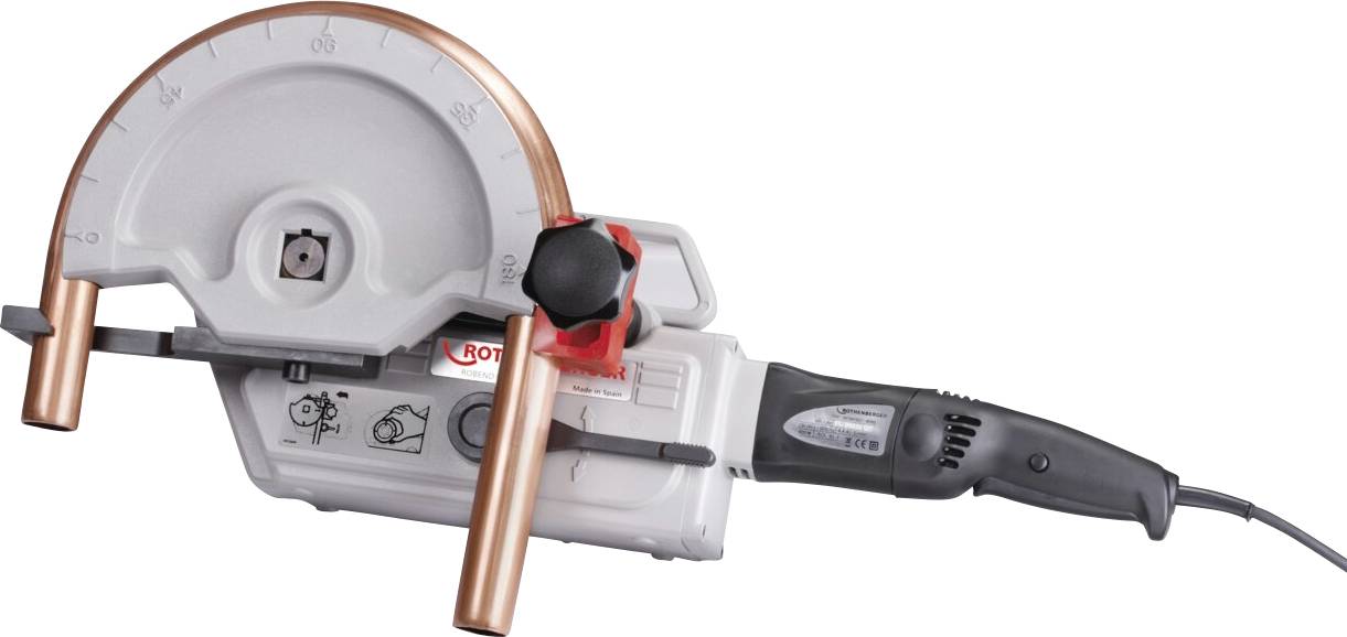 Ein Elektrowerkzeug mit einer Rotationsklinge und einem Griff. Es verfügt über einen Kupferschutz und ein Kabel und wird möglicherweise zum Schneiden oder Formen von Materialien verwendet.