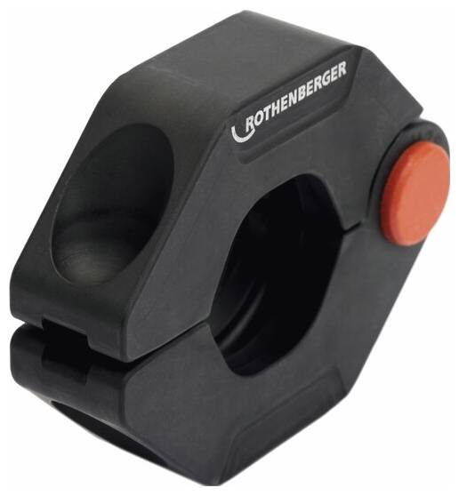 Rohrabschneider mit schwarzem Gehäuse und rotem Knopf, Marke 'Rothenberger'; entwickelt für präzises Rohrschneiden, mit ergonomischem Griff.