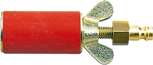 Roter und messingfarbener Luftschlauch-Anschluss mit Flügelschraubenmutter. Wird zum Anschluss von Druckluft-Werkzeugen verwendet.