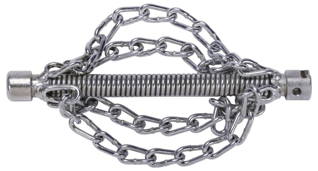 Ein Metallwerkzeug mit einer zentralen Feder und angebrachten Ketten, das häufig zum Reinigen von Kaminen durch Abkratzen von Ruß von den Wänden verwendet wird.
