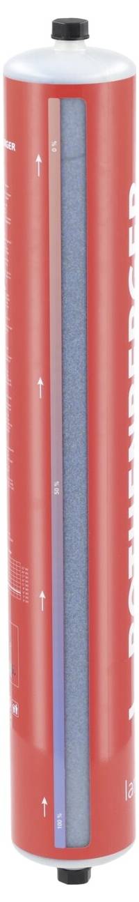 Roter zylindrischer Gaszylinder mit 'Rothenberger'-Branding und Druckanzeigen, der für industrielle Zwecke verwendet wird.