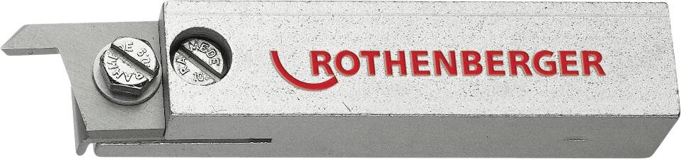 Ein Werkzeug mit dem in Rot gedruckten Schriftzug 'ROTHENBERGER', das zwei Schrauben und eine scharfe Kante zum Schneiden oder Abschaben aufweist.