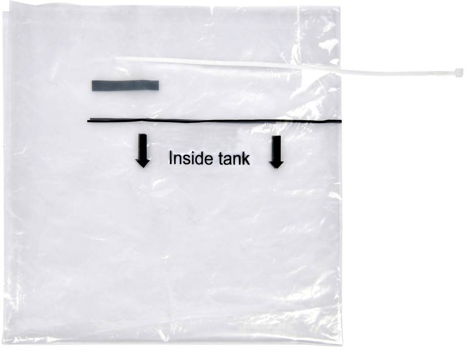 Transparente Kunststofftasche mit der Aufschrift „Inside tank