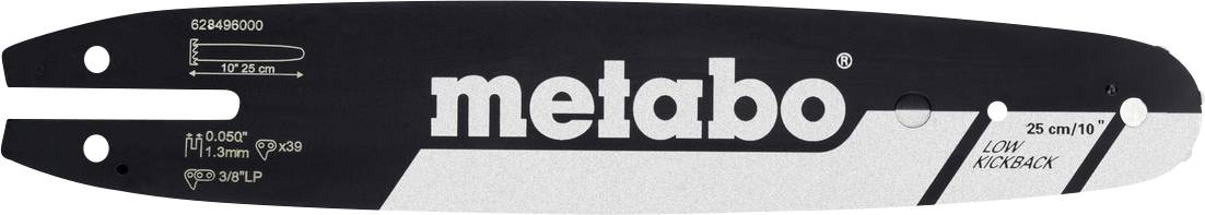 Metabo Säbelsägeblatt, schwarz und silber, mit Beschriftung 25 cm/10' und Markierungen von 0,05 und 1,3 mm.