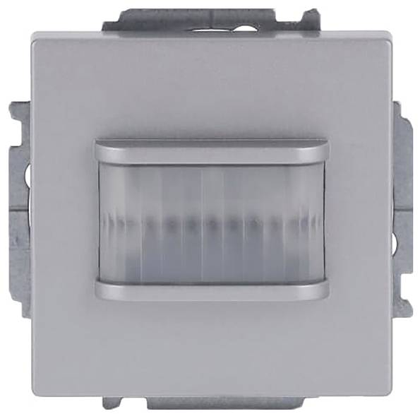 Ein wandmontierter Bewegungsmelder mit rechteckigem Design und einem zentralen, durchscheinenden Erkennungspanel; verwendet für automatische Lichtsteuerung.