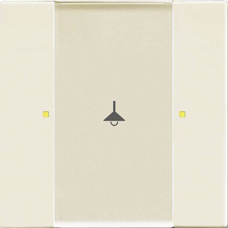 Ein beiges Wandschalter mit einem Lampensymbol in der Mitte, das eine Lichtsteuerungsfunktion anzeigt.