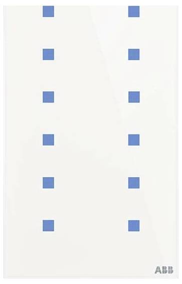 Weißes Panel mit zwei vertikalen Reihen von blauen Quadraten, vier pro Reihe. 