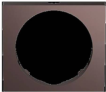 Ein quadratischer Rahmen mit einer großen zentralen kreisförmigen Aussparung, die einer Platte oder einem Einsatz ähnelt. Die umgebende Fläche hat eine gedämpfte braune Farbe.