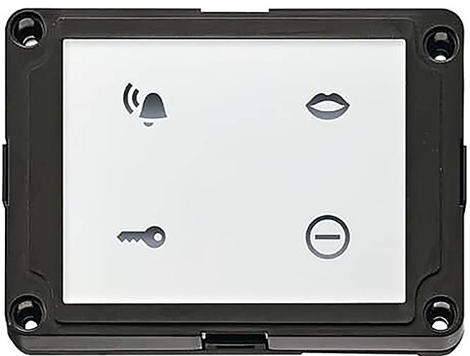 Eine Schalttafel zeigt Icons: eine Glocke für Benachrichtigungen, einen Mund für Kommunikation, einen Schlüssel für Zugang und ein Minuszeichen zum Reduzieren von Einstellungen.