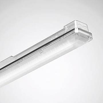 Ein modernes, rechteckiges LED-Deckenleuchte mit klarer Abdeckung, an einer weißen Decke montiert, die helle Beleuchtung bietet.