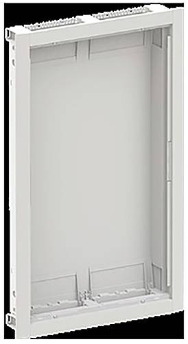 Ein rechteckiges, weißes, leeres Elektrogehäuse mit Befestigungspunkten, das für die Unterbringung elektrischer Komponenten konzipiert ist.